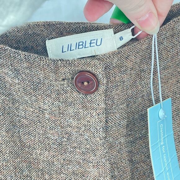 Lilibleu Women's Tweed Flannel Wool Flat Front Flared Pants Brown Size 8 NWT - Picture 7 of 13